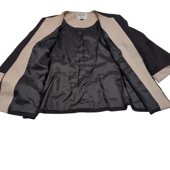 VTG Kasper Suit Jacket / Top Blouse Set Women's 14P 14 Petite Black Tan Career - Picture 5 of 16